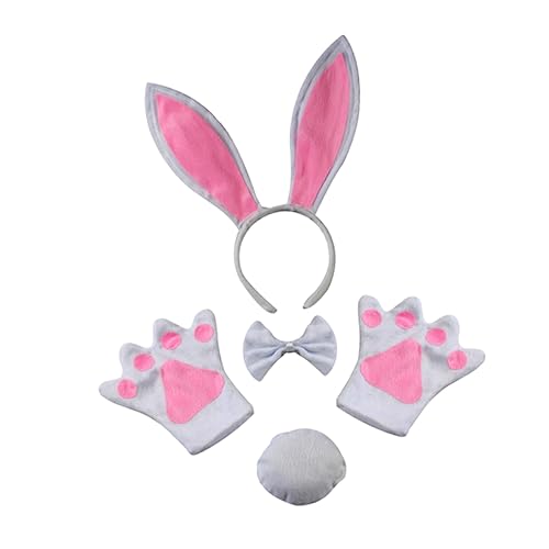 FRCOLOR 1 Satz Kinder Osterkostüm Hasenschwanzkostüm Hasen-accessoire Für Frauen Hasenkostüm Stirnband Häschen-cosplay-krawatte Hasenkostüm-outfit Hase Fliege Partybedarf Weiß Handschuhe von FRCOLOR