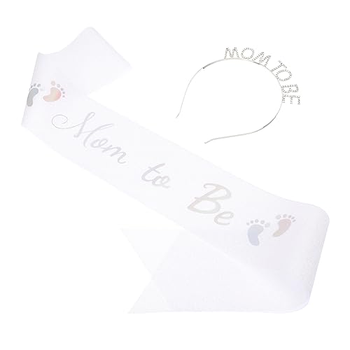 FRCOLOR 1 Satz Mutter Gürtel Diademe Für Die Babyparty Mama Wird Schärpe Babyparty Babyparty-preise Babypartygeschenke Für Gäste Mama Soll Kopf Sein Weiß Stoff Requisiten Vati Mutterschaft von FRCOLOR