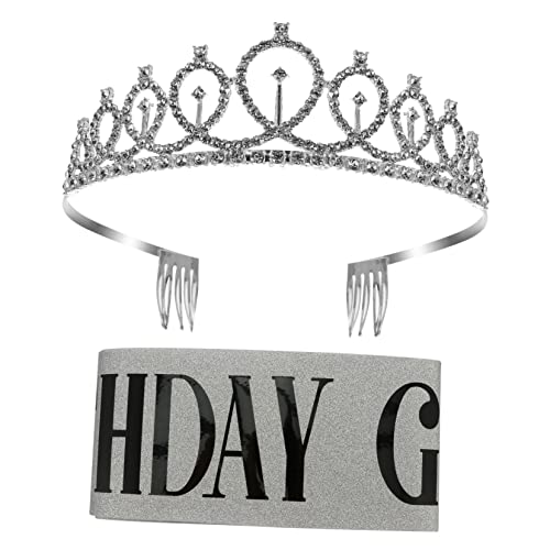 FRCOLOR 1 Set Party Dekoration Schärpe Strass Strass Stirnband Partygeschenk Für Geburtstag Kostümzubehör Geburtstags Stirnband Geburtstagsfeier Silber von FRCOLOR