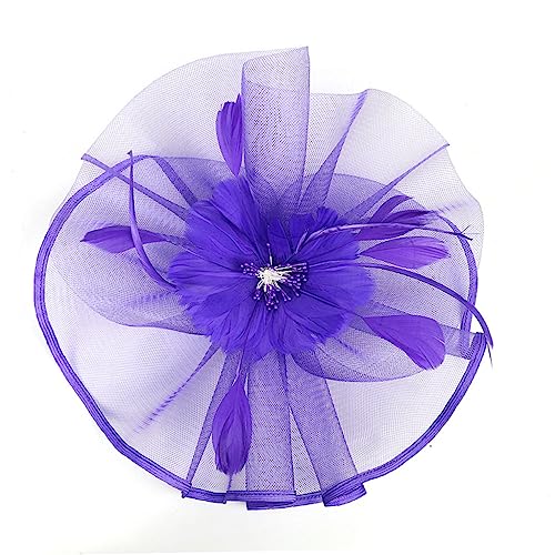 FRCOLOR 1stk Mesh-blumen-stirnband Blumenstirnbänder Für Frauen Damenhüte Stirnband Mit Clips Für Damen Ostermützen Für Frauen Derby-mützen Für Damen Violett Braut Hut Haarschmuck von FRCOLOR