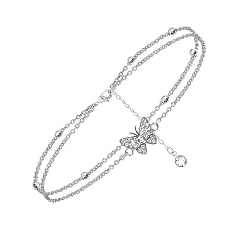 1 Stück Flashing Rhinestone Doppelschicht Fußkettchen für Frauen Elegantes Accessoire mit Zarten Details für Sommer Outfits von FRCOLOR