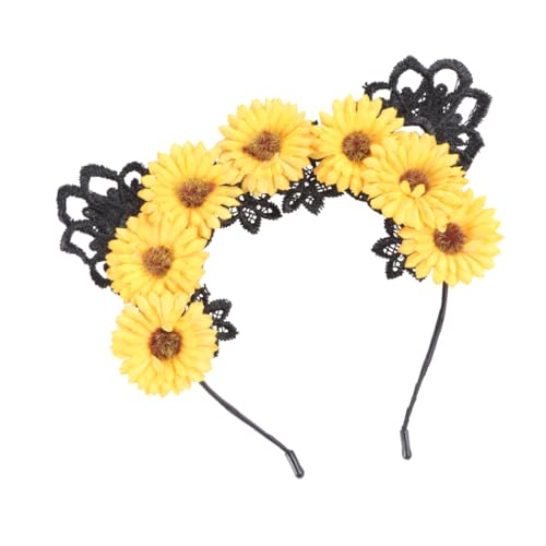 FRCOLOR Gelber Haarreif Mit Sonnenblume Und Spitzen-katzenohren Stirnband Als Haarschmuck Für Halloween Für Kostümpartys Und Maskenbälle von FRCOLOR