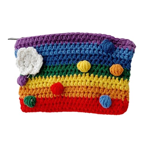 FRCOLOR Regenbogentasche Gestrickt Geldbörse Handytasche Wechseltasche Aus Wollgarn Platz Für Schlüssel Lippenstifte Buntes Muster Für Reisen Shopping von FRCOLOR