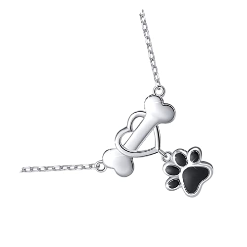 FRCOLOR Pfote Geformte Halskette 925 Stück Silber für Frauen Kreativer Hundeanhänger mit Herz Eleganter Halsschmuck für Hochzeit Geburtstag und Alltag von FRCOLOR