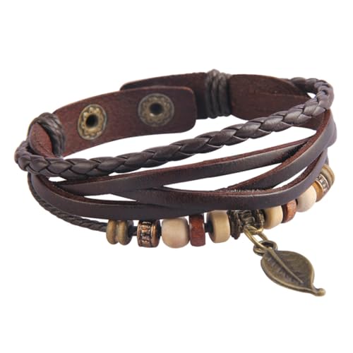 FRCOLOR 1 Stück Retro Bohemia Armband Rindsleder Elegantes Handgefertigtes Unfading Armband für Damen Herren mit Einzigartigem Blattanhänger Perfektes von FRCOLOR