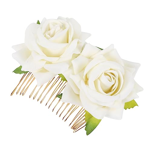 FRCOLOR 1stk Rosenhaar Haarschmuck Frauen Kopfschmuck Hochzeit Rose Haarkamm Frauen Haarkamm Blumenhaar Hochzeit Kopfschmuck Floraler Haarkamm Braut Die Blumen Stoff Weiß Blumenclip von FRCOLOR