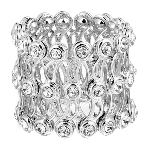 FRCOLOR Stylischer Dehnbarer Ringarmband für Damen Silberner Strassring 2-In-1 Fingerring Verschleißfest Schmuckstücke für Besondere Anlässe von FRCOLOR