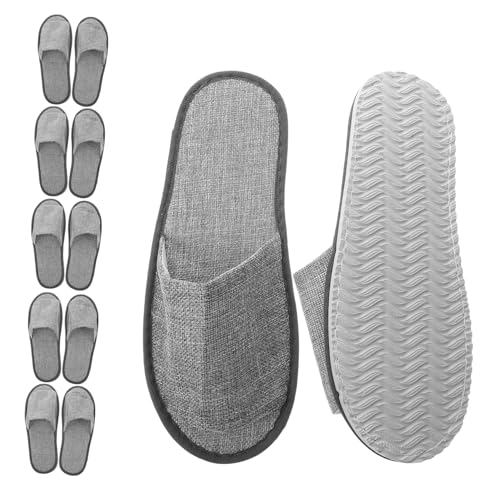 FRCOLOR 10 Stück Atmungsaktive Hotel Hausschuhe aus Leinenstoff Rutschfeste Gepolsterte Offene Zehen Slipper für Damen und Herren Einweg Gästehausschuhe für Zuhause Reise und Spa von FRCOLOR