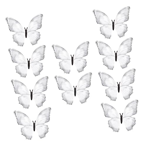 FRCOLOR 10st Diy Schmetterlings Stück Schmetterlingshaarspangen Hochzeitskopfschmuck Für Die Braut Aufnäher Seidenschmetterlinge Weißer Schmetterling Gefälschter Schmetterling 3d Stoff von FRCOLOR