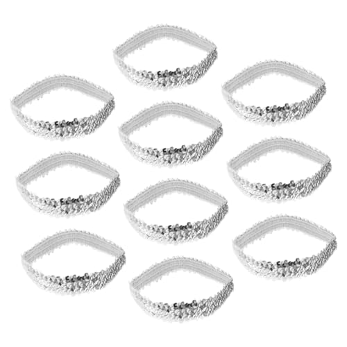 FRCOLOR 10 Stück Elastische Pailletten Haarbänder für Damen Funkelnde Haarschmuck mit Strass für Hochzeiten Partys und Alltag Bequem und Flexibel Silber von FRCOLOR