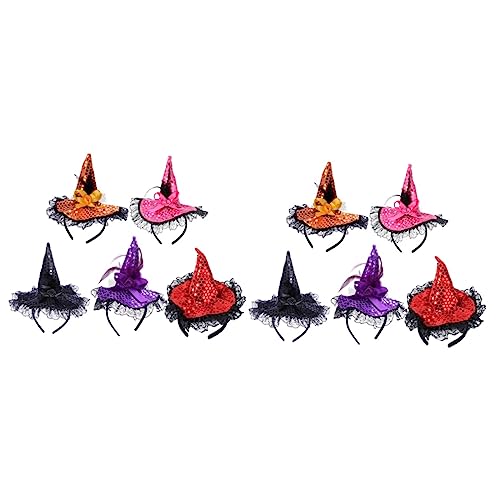 FRCOLOR 10 Stk Halloween-stirnband Hexenkopfschmuck Halloween-hexenhut-stirnband Mini-hut-stirnband Pailletten Haarreifen Halloween Headbopper Halloween Haargummis Pop Stoff Kleidung Damen von FRCOLOR