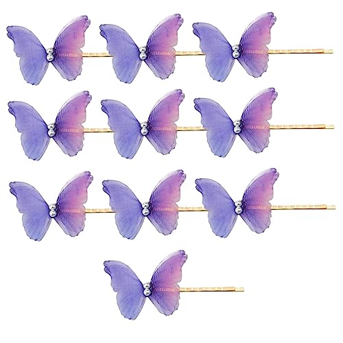 FRCOLOR 10st Schmetterlings-haarspange Haarspangen Für Dickes Haar Niedliche Haaraccessoires Haar Dekorativ Hochzeitsdekoration Fee Haarspangen Mädchen Violett Doppelschicht Klipp Eisen von FRCOLOR