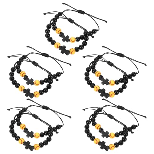 FRCOLOR 10stücke Baseball-armband Für Männer Mit Holzkreuz-anhänger Perlenarmband Für Softball-sport Sport-rosenkranz-armband Für Jungen Und Mädchen Religiöses Sportlerarmband Mit von FRCOLOR