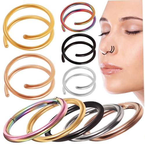 FRCOLOR 10 Stück Teiliges Nasenring aus Edelstahl Spiral und Kreisförmige Nasenpiercings für Damen Hautfreundlich Modischer Schmuck für Alltag Party und Tanzaufführungen von FRCOLOR