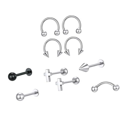 FRCOLOR 10 Stück Teiliges Piercing Schmuck Ohrstecker und Lippenstecker Rostfrei Langlebig Modisch Kreative Dekorative Ohrringe für Damen und Herren Geeignet als für Besondere Anlässe von FRCOLOR