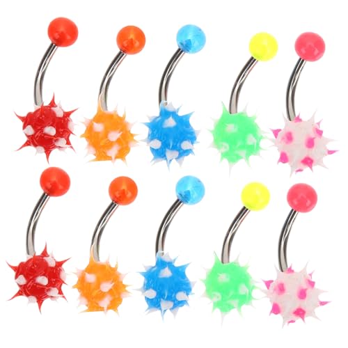 FRCOLOR 10 Stück Teiliges Silikon Bauchnabelpiercing mit Weichen Fellbällen Hautfreundlich Leicht Langlebig Farbenfrohe Nabelringe für Frauen und Mädchen Modischer Körperschmuck von FRCOLOR