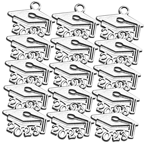 FRCOLOR 100 Stück 2023 Doktorhut-Anhänger Graduierungsperlen Anhänger zur Herstellung von Armbändern Quaste bastelzeug abschlussgeschenk 2023 Anhänger 2023 Armbandcharme Legierung Silver von FRCOLOR