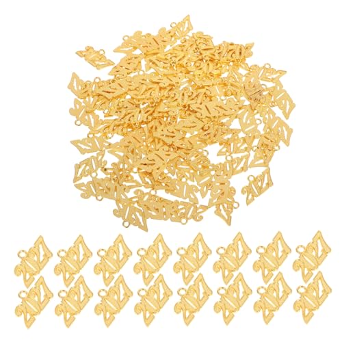 FRCOLOR 100 Stück Jahresanhänger aus Legiertem Goldfarben Polierte Quasten Charms für DIY Schmuck Halsketten Armbänder und Festliche Bastelprojekte Langlebig und Leicht von FRCOLOR