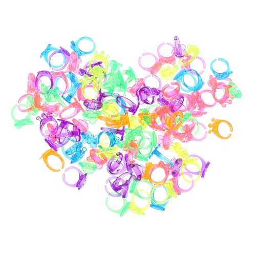 FRCOLOR 100 Stück Teiliges Kunststoffringe für Bunte Kleine Spielschmuck Ringe Stabiles Material Leicht und Verstellbar als Kinderschmuck für Verkleidung und Zufällige Zufällige Farbe von FRCOLOR