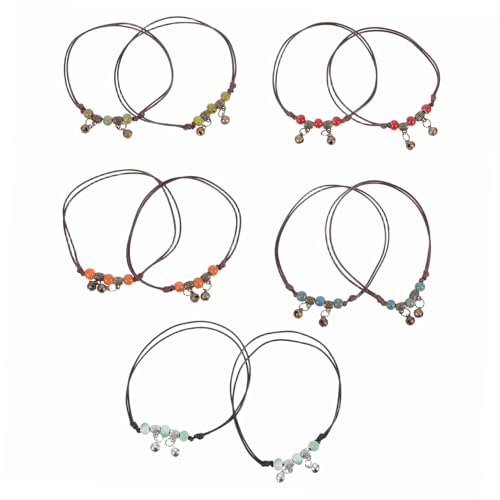 FRCOLOR 10stücke Handgefertigte Verstellbare Kordel-fußkettchen Für Damen Und Mädchen Geflochtenes Boho-armband Mit Porzellanperlen Schmuck Im Hippie-stil Für Sommer Und Strand von FRCOLOR