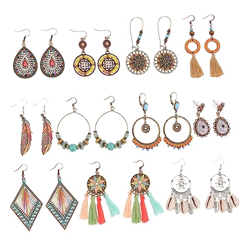FRCOLOR 11 Paare Boho Quasten Ohrringe Damen Hängend Ethno Schmuck Geometrisch Wasserfall Stil von FRCOLOR