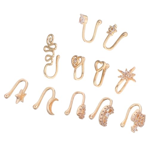 FRCOLOR 11 Stück Teiliges U Förmiger Kupfer Nasenclip mit Zirkonia Leichter Schmerzfreier Fake Nasenring Piercing Langlebiger Clip Schmuck für Frauen und Männer Modischer Körperschmuck von FRCOLOR