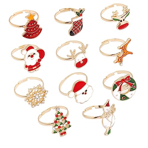 FRCOLOR 11 Stück Teiliges Weihnachts Finger Schmuck Cartoon Ringe aus Langlebiger Kreative Xmas Party Ringe für Mädchen Bequeme Passform Festliche Weihnachtsdeko Accessoires von FRCOLOR