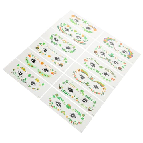 FRCOLOR 12 Blätter Kleeblatt Gesichtsaufkleber Temporäre Tattoos für St Patrick'S Day Hautfreundliche und Wasserfeste Make Up Party Vorräte für Erwachsene und Kinder von FRCOLOR