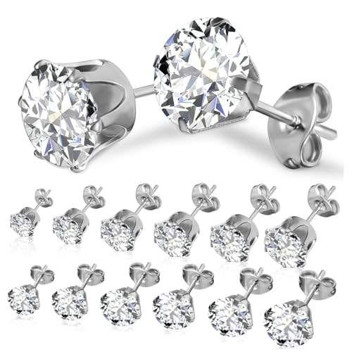 FRCOLOR 12 Paare Ohrstecker Damen Silber Cubic Zirkonia Ohrringe Klassisch Elegant Modisch Für Frauen Schmuckgeschenk von FRCOLOR