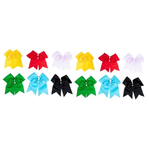 FRCOLOR 12stücke Große Haargummis Mit Schleife Bunte Haargummis Für Mädchen Und Für Zöpfe Und Hochsteckfrisuren Elastische Haarhalter Rot Gelb Grün Blau Und Schwarz von FRCOLOR