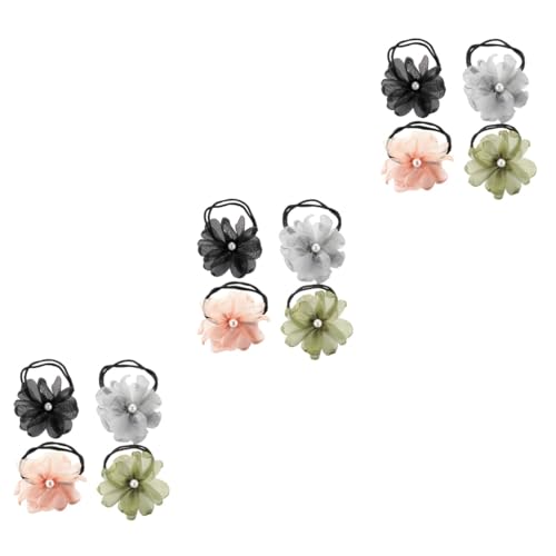 FRCOLOR 3er-set Haargummis Für Damen Spitzen-blumen-haarbänder Dehnbare Pferdeschwanzhalter Elastische Haarbänder Set Für Mädchen Haar-accessoires Schwarz Grün Grau 4 Stück * 3 von FRCOLOR