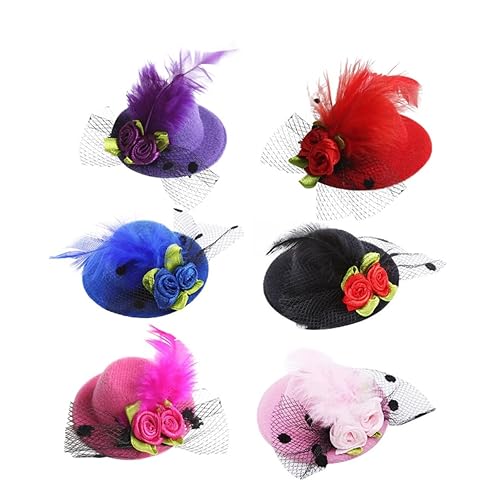 FRCOLOR Hochzeits Haarspangen Mit Kleiner Homburg Hut 12 Stück Haarnadeln Für Damen Und Mädchen Brautkopfschmuck Schwarz Rosig Saphirblau Rot Pink (2 Stück) von FRCOLOR