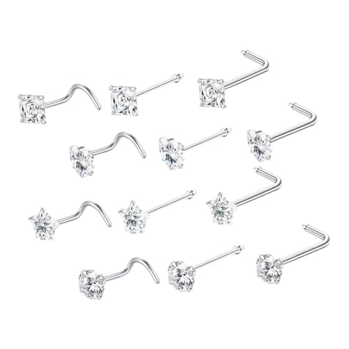 FRCOLOR 12 Stück Teiliges Nasenpiercing aus Edelstahl mit Funkelnden Zirkonia Förmige Nasenringe Sicherer Sitz Modischer Schmuck für Damen Trendige Körperornamente von FRCOLOR