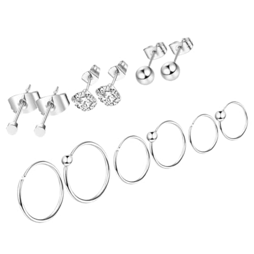 FRCOLOR 12 Stück Teiliges Piercing Silber Ohrstecker und Nasenringe mit Zirkonia Leichte Body Piercing Schmuckstücke für Damen und Mädchen Hautfreundlich und Modisch von FRCOLOR