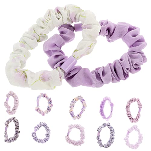 FRCOLOR 12st Gebrochene Blumen-dickdarm-haargummis Haarschmuck Für Damen Floraler Haarring Blumenhaarseil Haargummis Für Mädchen Haargummis Mit Blumenmuster Violett Pferdeschwanz Süss von FRCOLOR