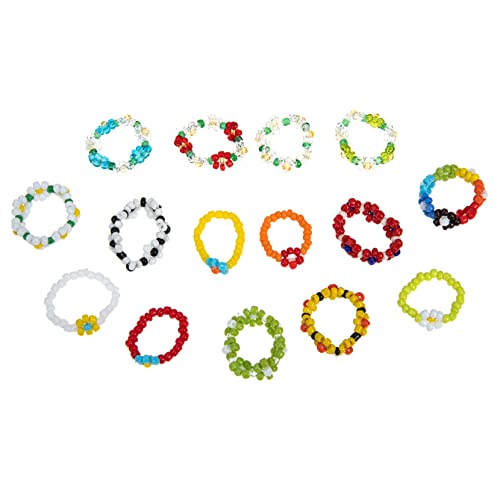 FRCOLOR 15 Stück Teiliges Elastische Flower Bead Ringe aus Robustem Material Ästhetische Schmuckringe für Damen und Mädchen Hautfreundlich und Langlebig für Partys und Besondere Anlässe von FRCOLOR