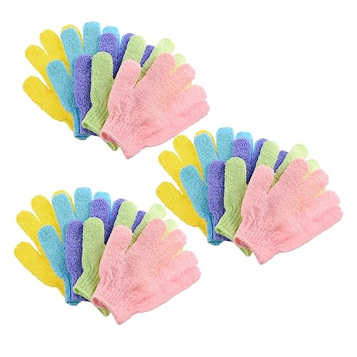 FRCOLOR 15 Stück Teiliges Peeling Handschuhe für Dusche Exfolierende Badetücher mit Fünf Fingern für Rückenmassage und Körperpflege Farben Gemischt Zufällige Farbe von FRCOLOR