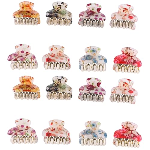 FRCOLOR 16 Stück Haar Krallen Clips Floral gedruckt Kleine Acryl Haar Krallen Clips No-Slip Grip Kiefer Haar Clip Haar Kiefer Klemme für Mädchen und Frauen von FRCOLOR