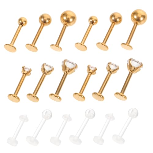 FRCOLOR 18 Stück Teiliges Piercing Lippenring Ohrstecker aus Edelstahl mit Zirkonia Verschiedene Langlebig Rostfrei Modisch Hip Hop Schmuck für Labret Tragus Helix und Knorpelpiercing von FRCOLOR