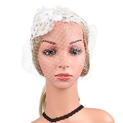 FRCOLOR Stirnband Aus Mesh-spitze Blume Faszinator Schleier 20er 50er Jahre Hut -hochzeitstee-party-hut Bachelorette Schleier Funkelnder Rock Weiß Spitze Mode Frau Schleier Netz von FRCOLOR