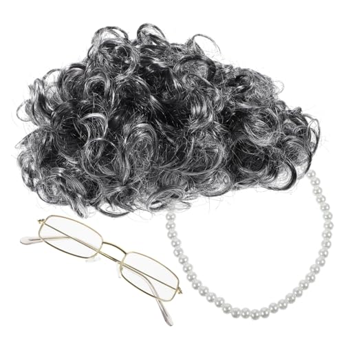 FRCOLOR Perücken Großmutter-cosplay-requisiten -performance-zubehör Perücke Mit Brille Und Kette Party-cosplay-kostüm Alte Damen von FRCOLOR