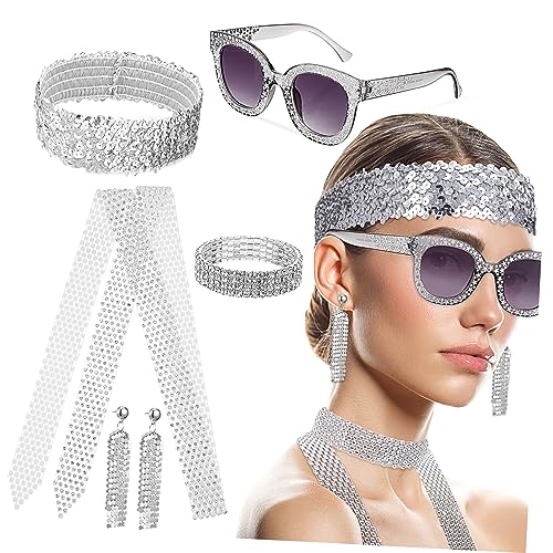 FRCOLOR Disco-stirnband Sonnenbrille Metallschal Ohrringe Und Armband Für Damen Kostüm Zubehör Für Partys Karneval Und Cosplay-veranstaltungen von FRCOLOR