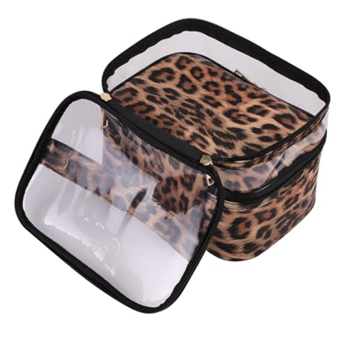 FRCOLOR Kosmetiktasche Zweilagig Handreisetasche Für Damen Praktische Kulturtasche Schminktasche Leopardenmuster Leicht Zu Reinigen von FRCOLOR