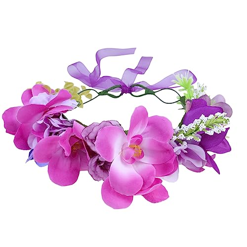 FRCOLOR 1stk Stirnband Mit Blumengirlande Blumenkranz Brautjungfer Haarkranz Kopfschmuck Hochzeit Festival Stirnbänder Frauen Braut Haarkranz Violett Perlmutt Haarschmuck Urlaub von FRCOLOR