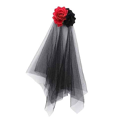 FRCOLOR 1stück Witch Cosplay Haarreif Schwarzen Rosen Und Schleier Kreatives Halloween Haaraccessoire Für Partys Und Kostüme von FRCOLOR