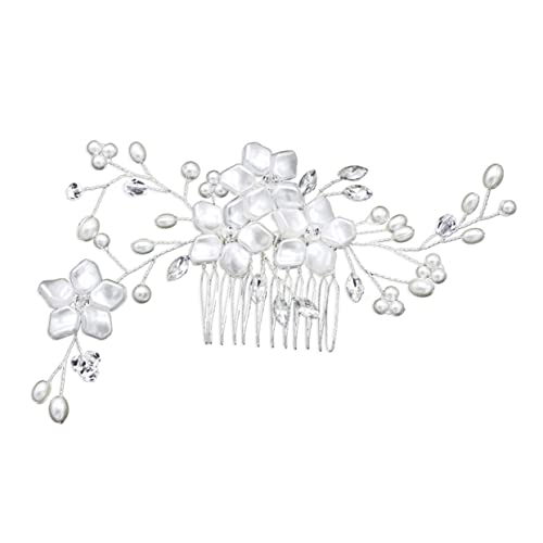 FRCOLOR 1stk Floraler Haarkamm Haarkamm-clip Kopfschmuck Für Frauen Florale Haarspangen Hochzeitshaarkämme Brautkopfschmuck Für Die Hochzeit Haarspangen Aus Kristall Tiara Perle Damen Weiß von FRCOLOR