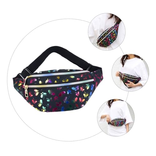 FRCOLOR Stylische Pu Handytasche Für Damen Multifunktionale Umhängetasche Mit Schmetterlingsdruck Kleine Crossbody Hüfttasche Für Mobilitätsbewusste Frauen Schwarz von FRCOLOR