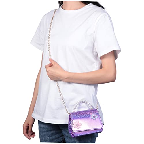 FRCOLOR Mini Crossbody Bag Mit Blumenmuster Perlenhandtasche Für Junge Mädchen Rosa Umhängetasche Mit Abnehmbarem Schultergurt Und Perlengriff Leicht von FRCOLOR