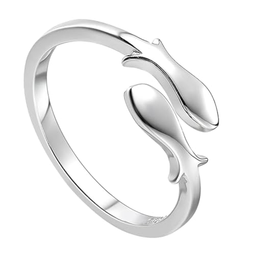 FRCOLOR 1Stück Stylischer Verstellbarer Frauenring mit Offenem Doppelfisch Design Fingerring für Anlässe Perfektes für Ihre Liebsten von FRCOLOR