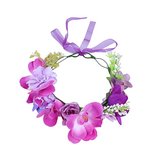 FRCOLOR 1stk Braut Haarkranz Blumenkranz Halo Floraler Kopfschmuck Stirnband Mit Blumengirlande Florales Haarband Festival Stirnbänder Frauen Violett Brautjungfer Hochzeit Bilden von FRCOLOR